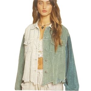 POL Corduroy Button Down Cropped Pastel Jacket Long Sleeve Retro Boho Utility L